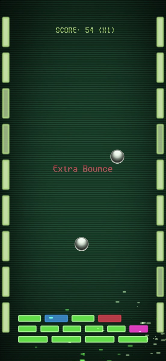 Two balls with Extra Bounce, above blocks including blue, red and pink specials