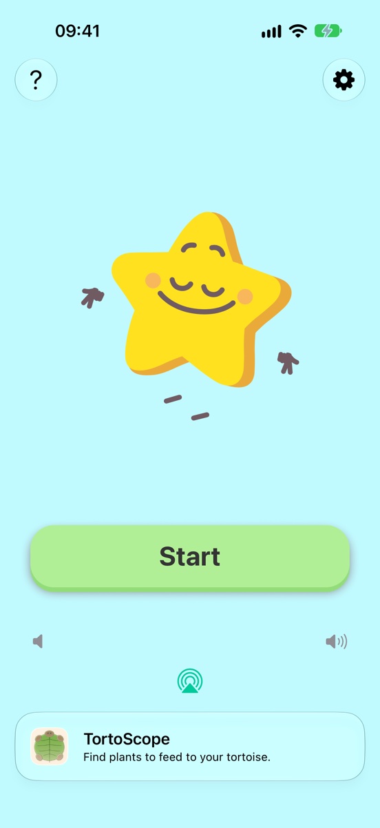 The main screen with a dancing star and a big Start button