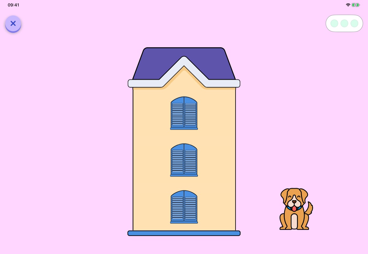 Which Floor?: a three-storey house with a dog beside it