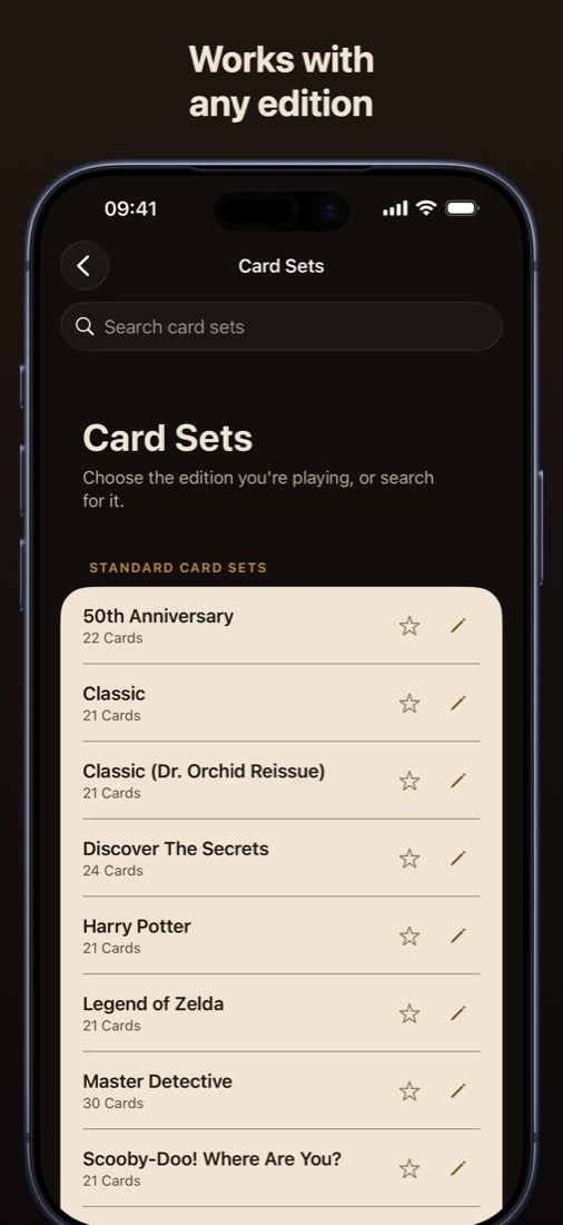 Clued Up's card sets, with the caption Works with any edition