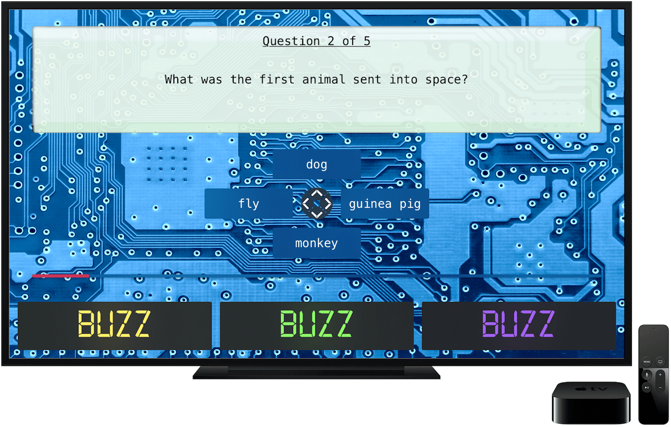 Geek Quiz tvOS app running on an Apple TV on the game screen